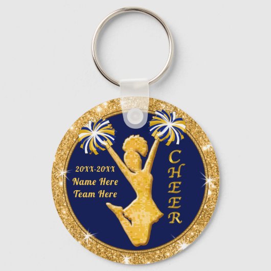 Navy Blue en Gold Cheer Bag Labels Cheerlead Sleutelhanger (Voorkant)