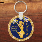 Navy Blue en Gold Cheer Bag Labels Cheerlead Sleutelhanger (Voorkant)
