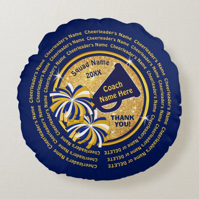 Navy Blue en Gold, Cheer Coach Gift Ideas, Cheer Rond Kussen (Voorkant)