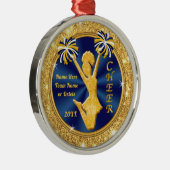 Navy Blue en Gold, Cheerleidende kerstcadeautjes, Metalen Ornament (Rechts)