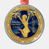 Navy Blue en Gold, Cheerleidende kerstcadeautjes, Metalen Ornament (Voorkant)