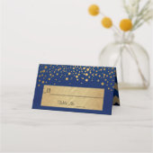 Navy Blue en Gold Chevron en Confetti Stippen 2 Plaatskaartje (Achterkant)