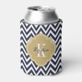 Navy Blue en Gold Chevron Monogram Blikjeskoeler (Blikje Voorkant)