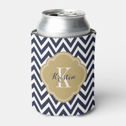 Navy Blue en Gold Chevron Monogram Blikjeskoeler (Blikje Voorkant)