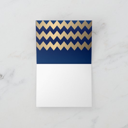 Navy Blue en Gold Chevron Pattern Bedankkaart (Binnen)