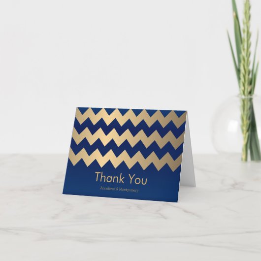 Navy Blue en Gold Chevron Pattern Bedankkaart (Voorkant)