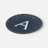Navy Blue en Gold Confetti Monogram Verjaardag Papieren Bordje (Gekanteld)