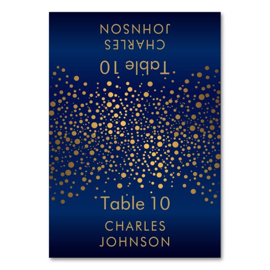Navy Blue en Gold Confetti Stippen 3 Place Cards Kaart (Voorkant)