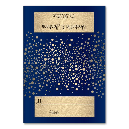 Navy Blue en Gold Confetti Stippen - Bruiloft Kaart (Voorkant)