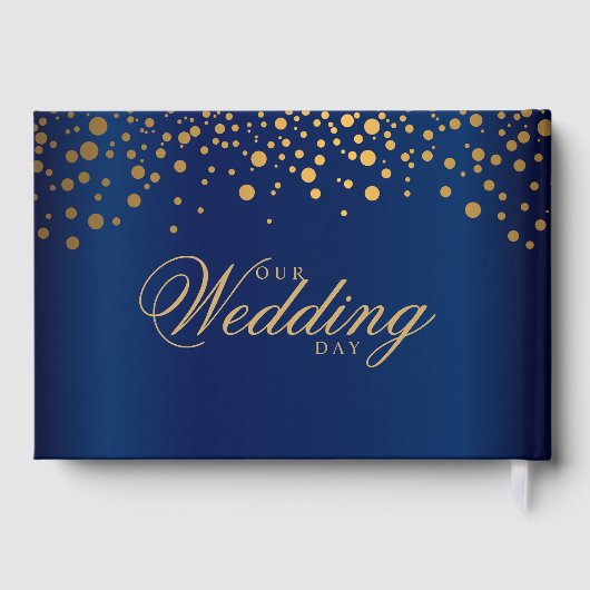 Navy Blue en Gold Confetti Stippen Gastenboek (Achterkant)