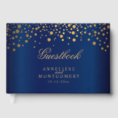 Navy Blue en Gold Confetti Stippen Gastenboek (Voorkant)