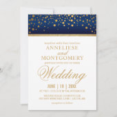 Navy Blue en Gold Confetti Stippen - Uitnodiging (Voorkant)