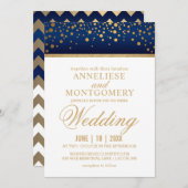 Navy Blue en Gold Confetti Stippen - Uitnodiging (Voorkant / Achterkant)
