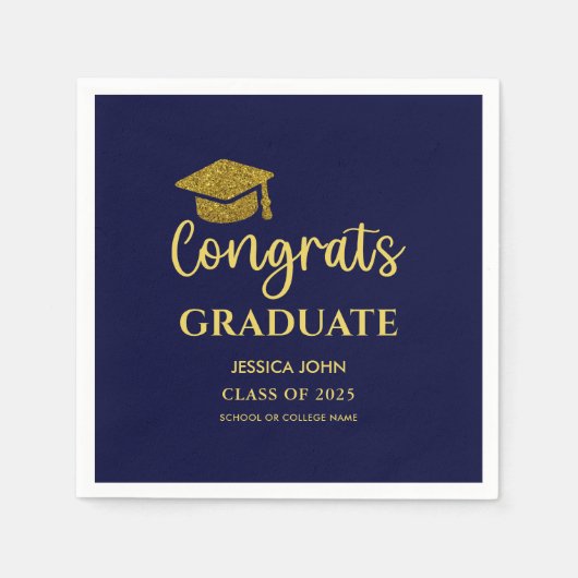 Navy Blue en Gold Congrats Afstuderen Afstuderen Servet (Voorkant)