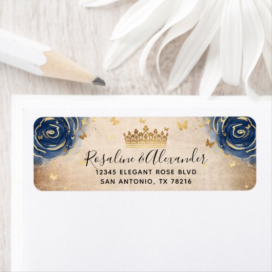 Navy Blue en Gold Crown Retouradres Etiket (Insitu)