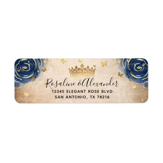 Navy Blue en Gold Crown Retouradres Etiket (Voorkant)