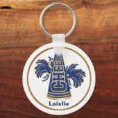 Navy Blue en Gold Custom Cheerleader Sleutelhanger (Voorkant)