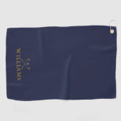 Navy Blue en Gold Custom Name Golf Clubs Golfhanddoek (Horizontaal)