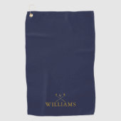 Navy Blue en Gold Custom Name Golf Clubs Golfhanddoek (Voorkant)