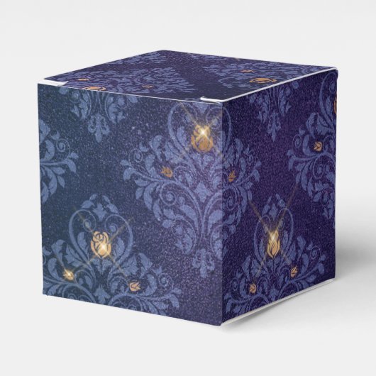 Navy Blue en Gold Damask Bedankdoosjes (Voorkant Zijde)