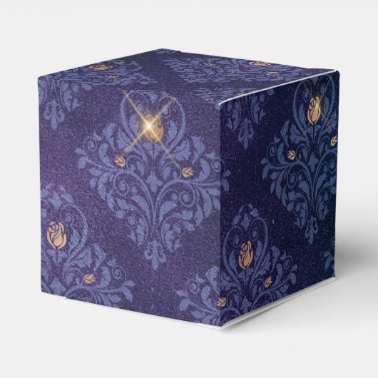 Navy Blue en Gold  Damask Bedankdoosjes (Achterkant)