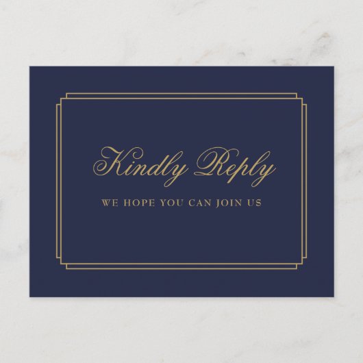 Navy Blue en Gold Deco Song Request RSVP-Briefkaar Uitnodiging Briefkaart (Voorkant)