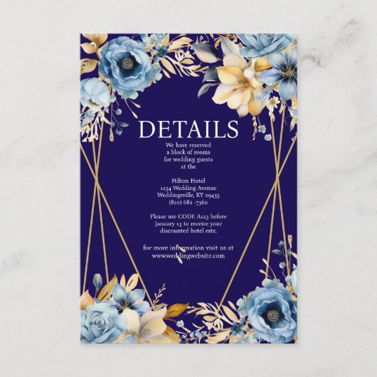 Navy Blue en Gold Details Enclosure Kaart (Voorkant)