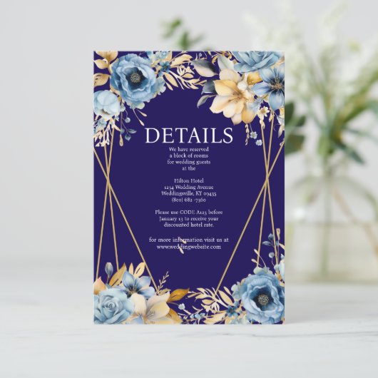 Navy Blue en Gold Details Enclosure Kaart (Staand voorkant)