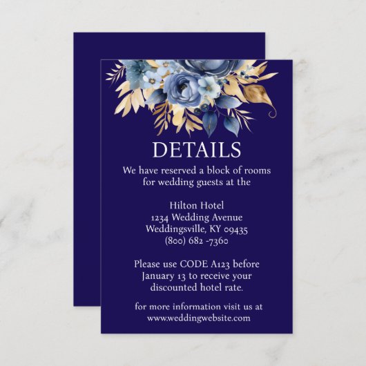 Navy Blue en Gold Details Enclosure Kaart (Voorkant / Achterkant)