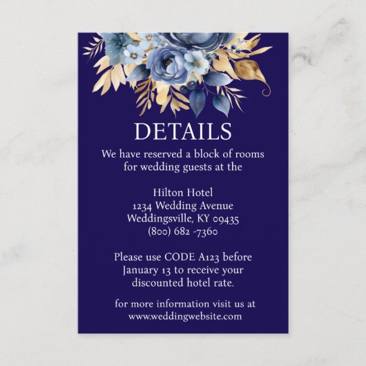 Navy Blue en Gold Details Enclosure Kaart (Voorkant)