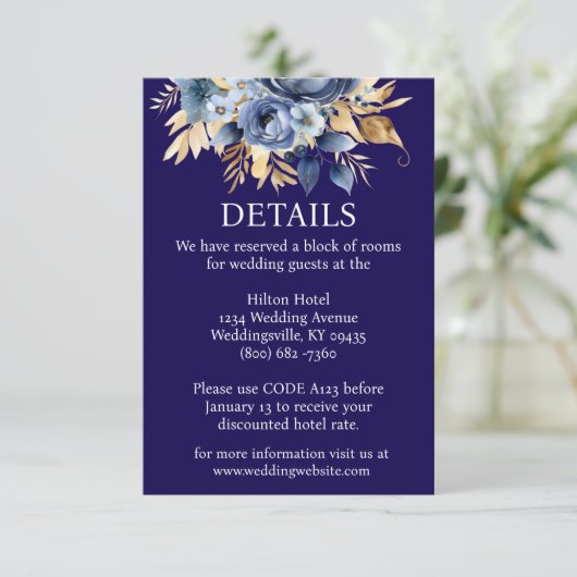 Navy Blue en Gold Details Enclosure Kaart (Staand voorkant)