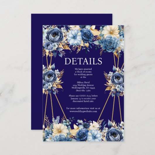 Navy Blue en Gold Details Enclosure Kaart (Voorkant / Achterkant)