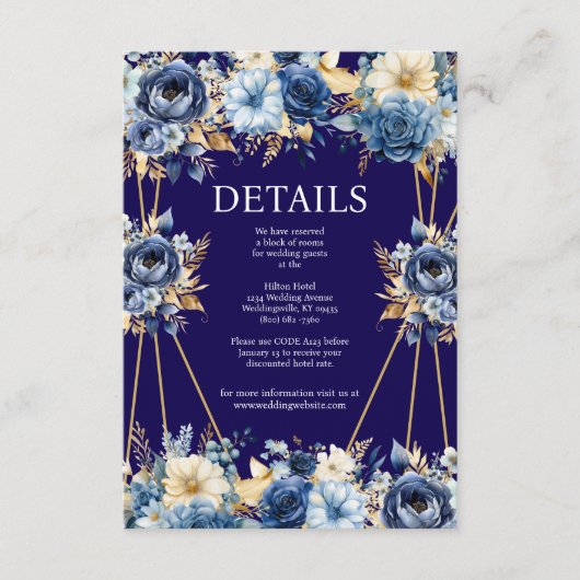 Navy Blue en Gold Details Enclosure Kaart (Voorkant)