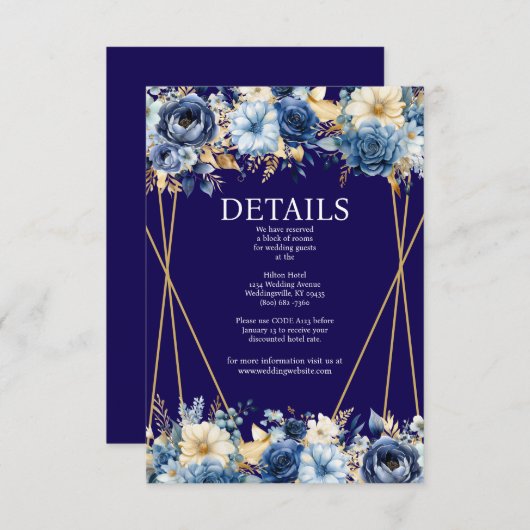 Navy Blue en Gold Details Enclosure Kaart (Voorkant / Achterkant)