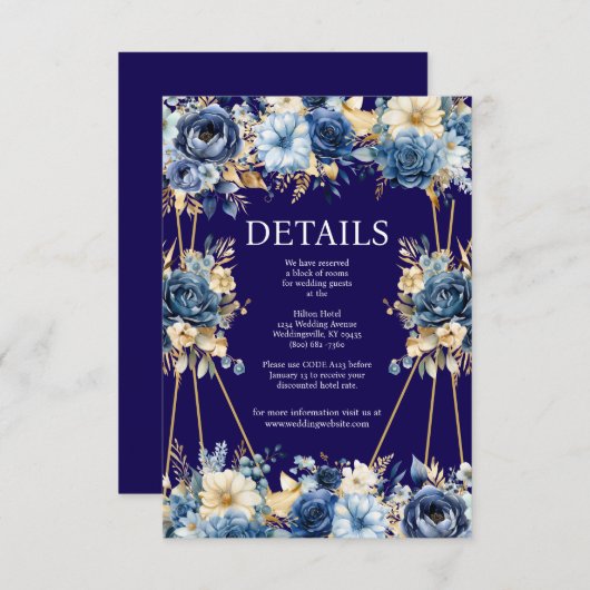 Navy Blue en Gold Details Enclosure Kaart (Voorkant / Achterkant)