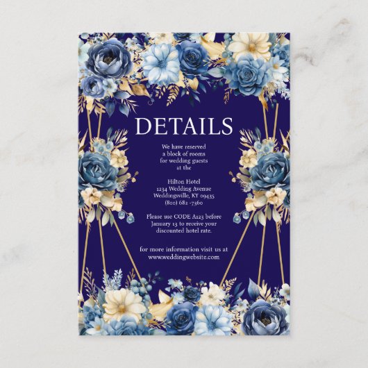 Navy Blue en Gold Details Enclosure Kaart (Voorkant)