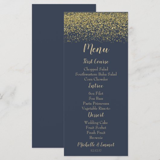 Navy Blue en Gold Diamond Wedding Menu (Voorkant / Achterkant)