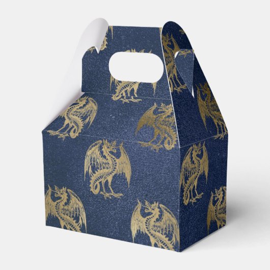 Navy Blue en Gold Dragon Pattern Bedankdoosjes (Voorkant Zijde)