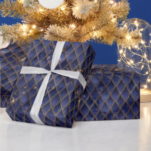 Navy Blue en Gold Dragon Scales Cadeaupapier