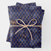 Navy Blue en Gold Dragon Scales Inpakpapier Vel (In situ)