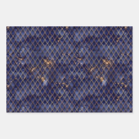 Navy Blue en Gold Dragon Scales Inpakpapier Vel (Voorkant)