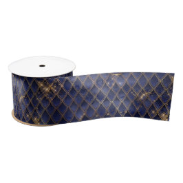 Navy Blue en Gold Dragon Scales Satijnen Lint