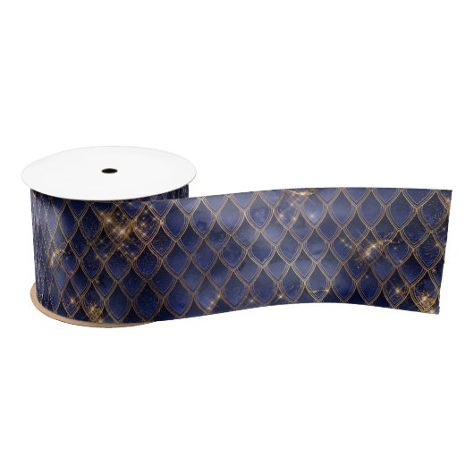 Navy Blue en Gold Dragon Scales Satijnen Lint (Spoel)