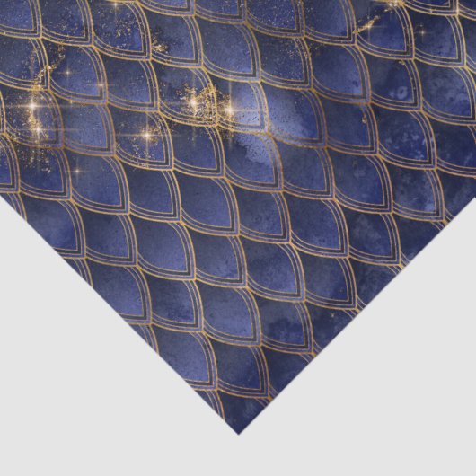 Navy Blue en Gold Dragon Scales Tissuepapier (Detail)