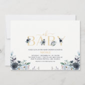 Navy Blue en Gold Elegant Boho Floral Baby shower Kaart (Voorkant)