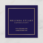 Navy Blue en Gold Elegant Monogram Vierkante Visitekaartje (Achterkant)