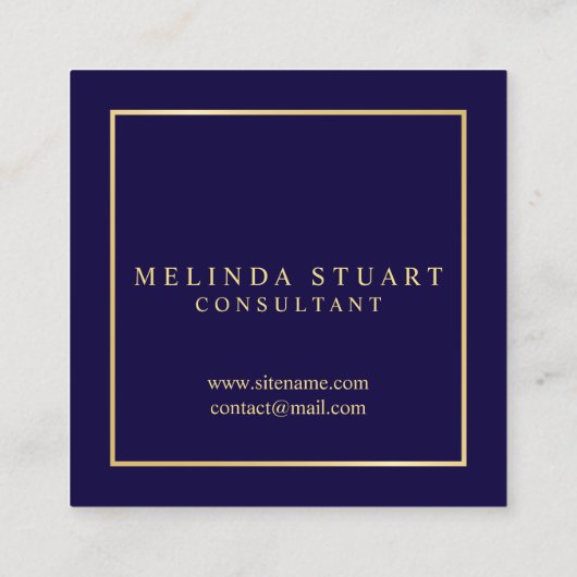 Navy Blue en Gold Elegant Monogram Vierkante Visitekaartje (Achterkant)