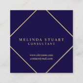 Navy Blue en Gold Elegant Monogram Vierkante Visitekaartje (Achterkant)