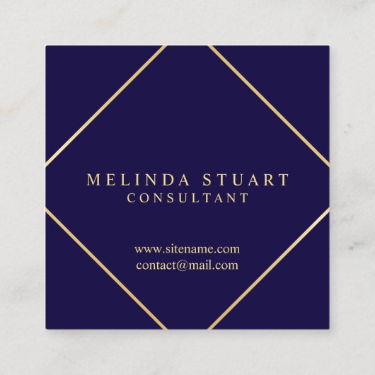 Navy Blue en Gold Elegant Monogram Vierkante Visitekaartje (Achterkant)