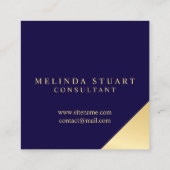 Navy Blue en Gold Elegant Monogram Vierkante Visitekaartje (Achterkant)